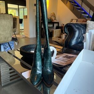 LK Bennett Margret Dark Green Embossed Boots